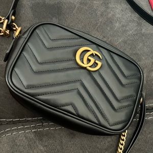 Authentic Gucci Small Black and gold chain crossbody